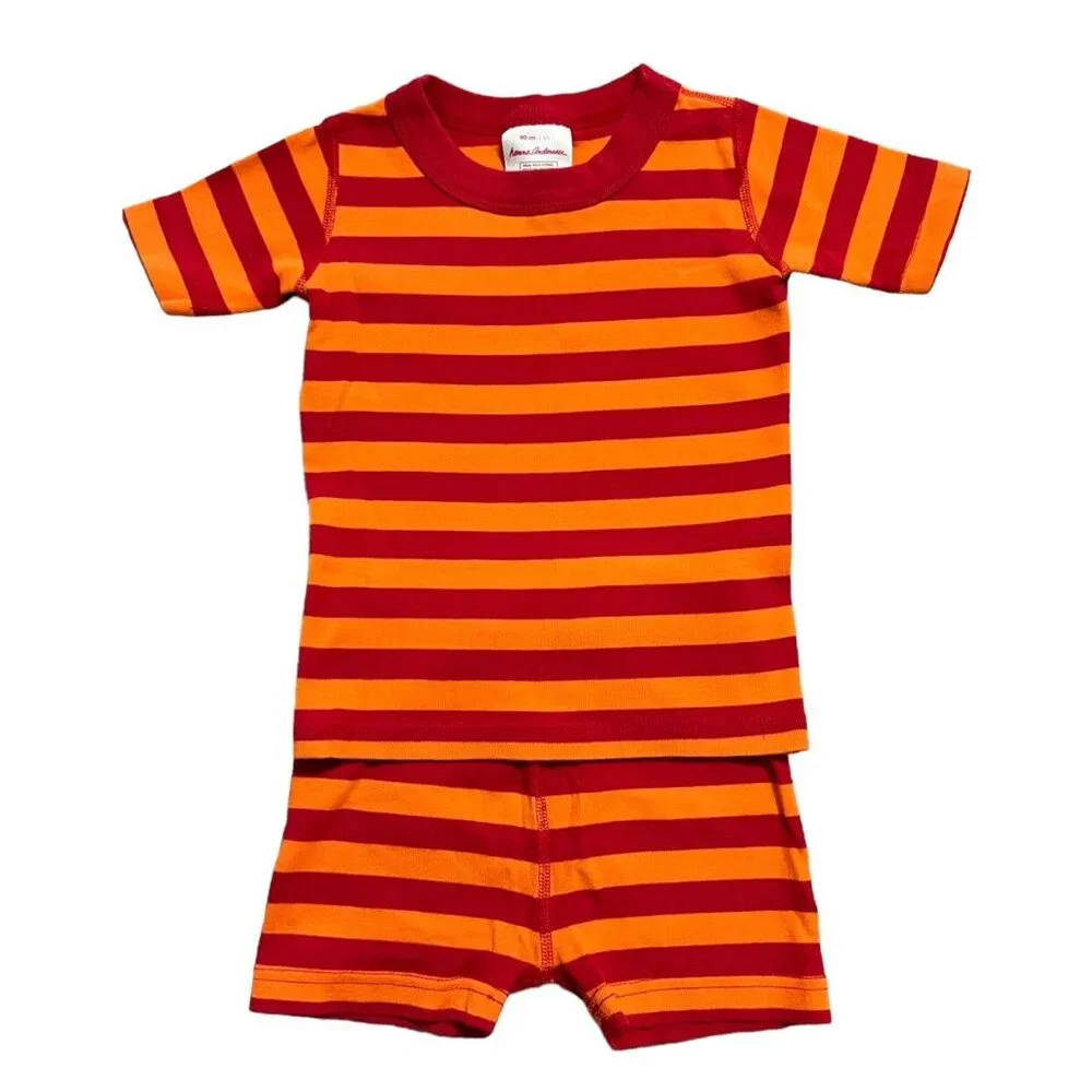 Hanna Andersson Sz 90 (3Y) Red & Orange Striped Short Pajamas